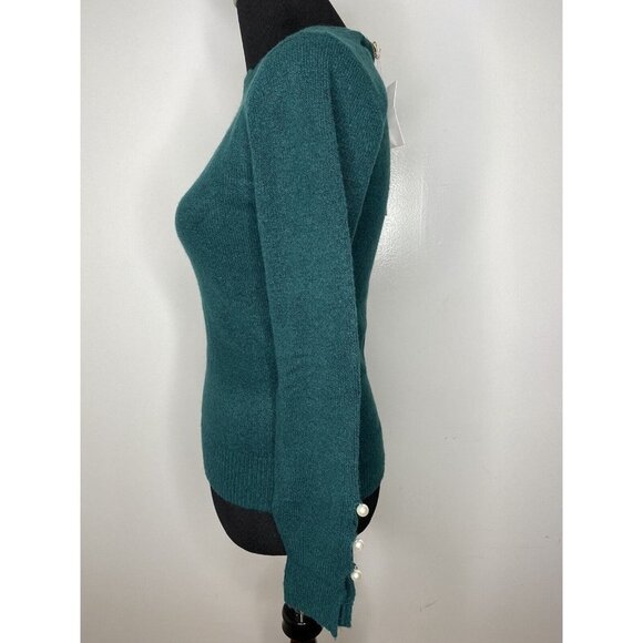 Rachel Parcell Scallop Crew Neck Green Pearl Sleeve Sweater‎ Size XXS - Picture 3 of 8